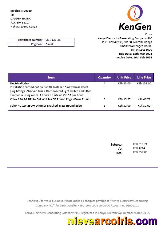 Kenya KenGen Electricity Generating Company business utility bill